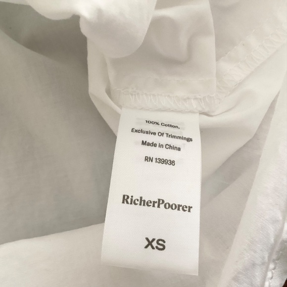 Richer Poorer White Button Down Shirt XS Cotton Classic Minimalist - Picture 10 of 11